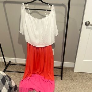 Andree White, Orange, and Pink Maxi Dress